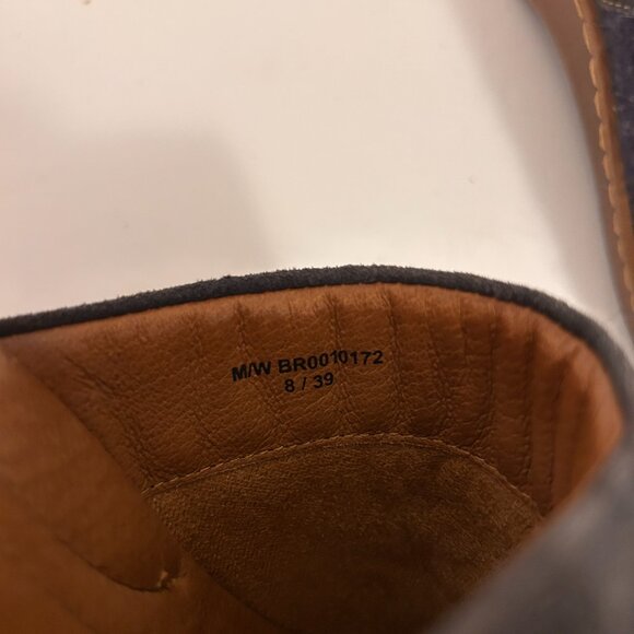 Børn Wool Felt & Suede Clogs – Size 8 / 39, Blue Aztec Pattern, Wooden Sole - Picture 3 of 6